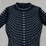 Nina Parker Black Dress Rhinestone Slim-Fit Long-Sleeved Party Sheath Dress
