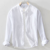 White Work Shirts Autumn Cotton and Linen Men Long Sleeve Shirt Top