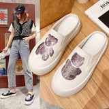 Women Open Toe Sandals Flats Bag Spring/Summer Fashion Casual Platform Lazy Cartoon Canvas Shoes