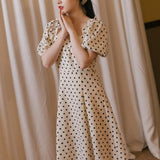 Women's Cottagecore Dress Retro Puff Sleeve Polka Dot Dress Women's Summer Waist Slimming Dress