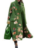 90S Fashion Fall Winter Coat Solid Belt Pless Lapel Loose Green Coat