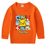Children Pokemon Pikachu Hoodie Spring and Autumn round Neck Long Sleeve T-shirt Cotton