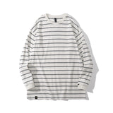 Mens Fall Outfits Vintage Stripe round Neck Sweater Men's Loose Couple Casual Long Sleeve Bottoming Top