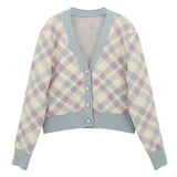 Preppy Aesthetic Sweater Knitted Cardigan Coat for Women Autumn V-neck