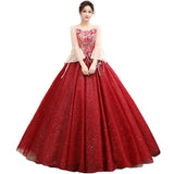 Women'S Evening Dress Ball Gown Princess Quinceanera Wedding Dress Evening Dress Long Performance Dress Pettiskirt Wine Red Toast Dress