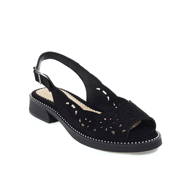 Flat Dress Sandals Summer Comfortable Low Heel Peep Toe Buckle with Cutout Sandals for Women