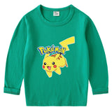 Children Pokemon Pikachu Hoodie Spring and Autumn Children's Cotton T-shirt round Neck