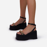 Women Open Toe Sandals Flats Metal Chain Ankle Ring Buckle Sandals for Women