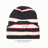 Toboggan Hat Woolen Cap Women's Autumn and Winter Striped Knitted Hat