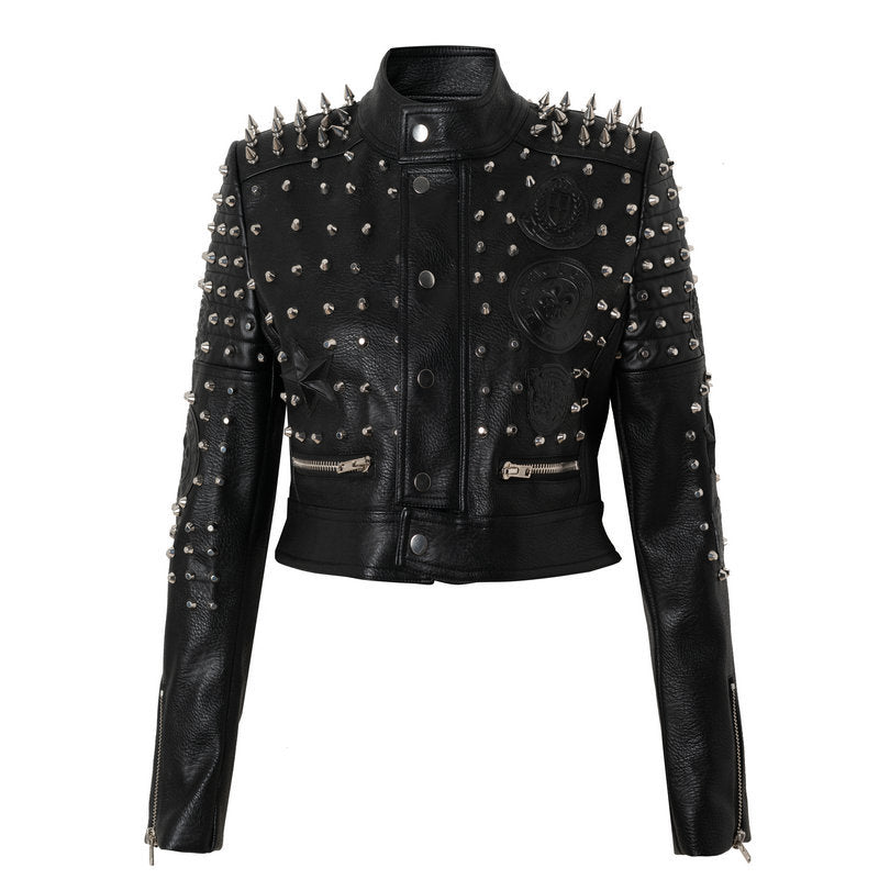 Women Leather Jacket Biker Motorcycle Coat Short Motorcycle Leather Coat