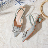 Nude Strappy Block Heels Satin round Heel High Heels