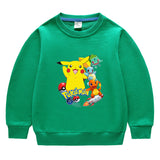 Children Pokemon Pikachu Hoodie Spring and Autumn Solid Color round Neck Sweater