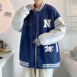 Blue Varsity Jacket Fall Winter Men Autumn Printed Baggy Casual Jacket Couple Baseball Uniform Coat