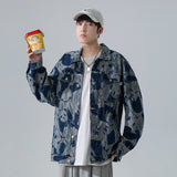 Denim Varsity Jacket Autumn Full Printed Panda Jacquard Denim Jacket Men Loose Street Student Jacket