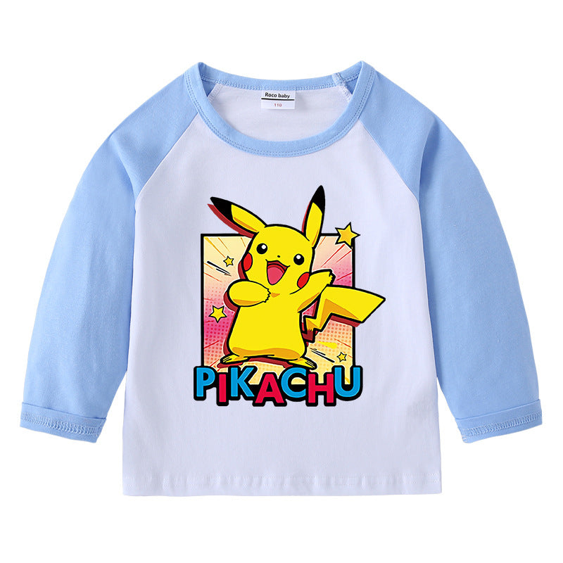 Children Pokemon Pikachu Hoodie Spring and Autumn T-shirt round Neck Long Sleeve Cotton Finger