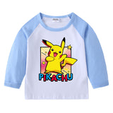 Children Pokemon Pikachu Hoodie Spring and Autumn T-shirt round Neck Long Sleeve Cotton Finger