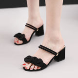 Nude Block Heel Peep Toe Chunky Heel Sandals Bow Sandals