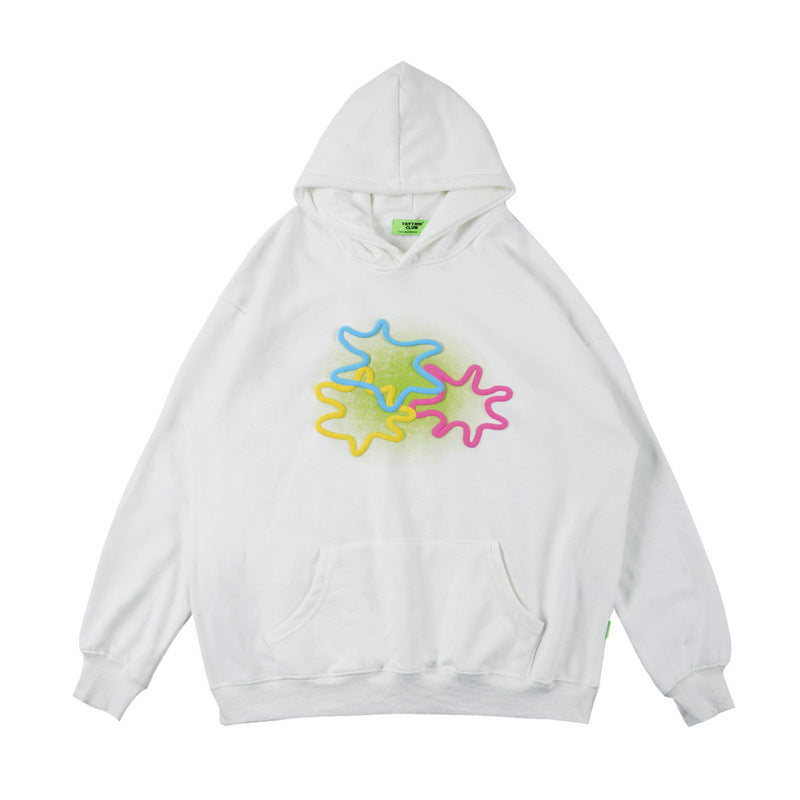 Mens Fall Outfits Letter Graffiti Couple Hooded Top Loose Street Hanging Shoulder Fleece Sweater