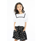 Children Girl Skirts Solid Color Summer T-shirt Black Dots Short Skirt