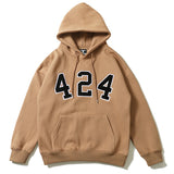 424 Hoodie Embroidered Hoodie Men's and Women's Loose Fleece-Lined