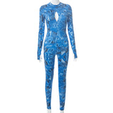 Autumn Tie-Dye Vortex Backless Long Sleeves Tight Trousers One-Piece Trousers