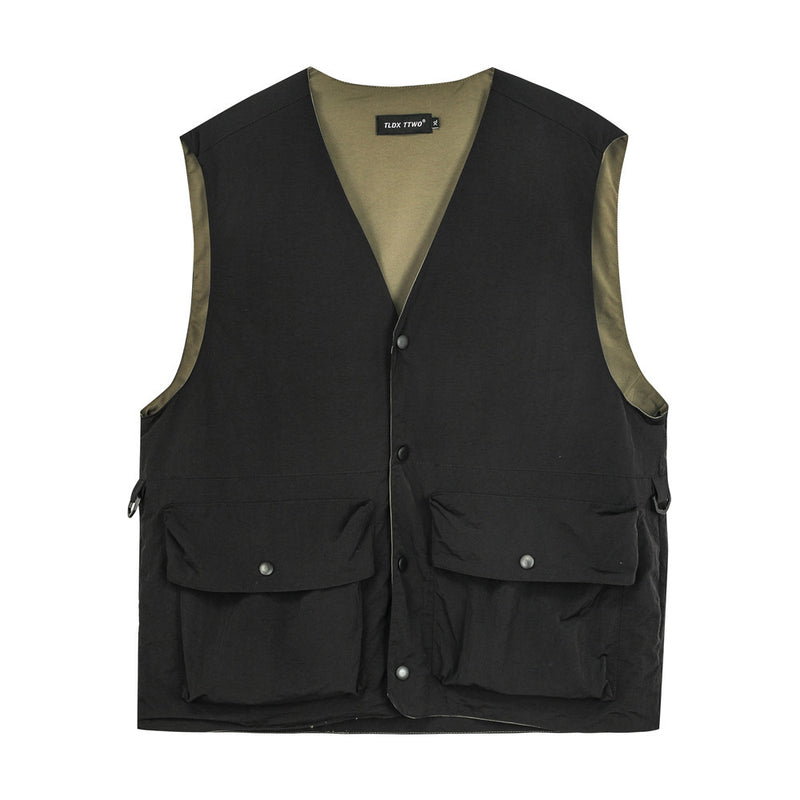 Men Sweater Vest Mechanical Style Multi-Pocket Workwear Vest Coat Men's Loose Sleeveless Vest Vest
