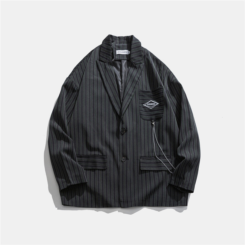 Men's Casual Suit Man Blzer Chain Vertical Striped Suit Jacket Men's Loose Lapels Suit Jacket
