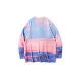 Mens Fall Outfits Oversize Sweater Men's and Women's round Neck Sweater Youth Gradient Full-Body Printed Top