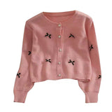 Preppy Aesthetic Sweater round Neck Spring and Autumn Bow Decoration