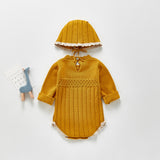 Spring Rompers Bubble Long Sleeve One-Piece Baby Knitted Romper with Hat