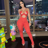 Summer Solid Color Sleeveless Drawstring Strap Backless Slim Fit Trousers Jumpsuit