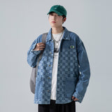 Denim Varsity Jacket Fall Winter Cowboy Coat Men's Loose Plaid Jacquard Jacket