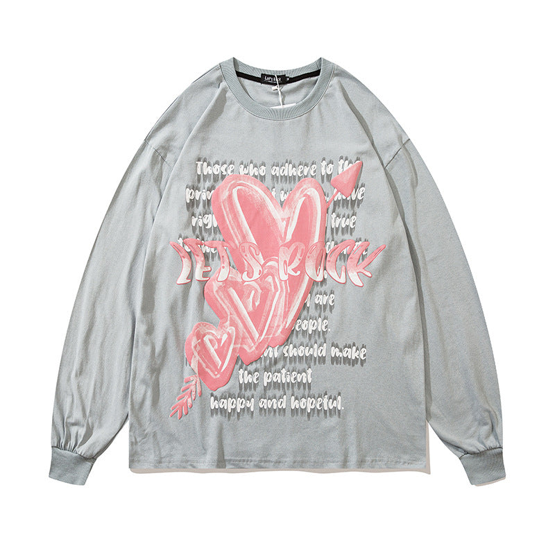 Mens Fall Outfits Love Vibe Style Couple Wear Oversize High Street Long Sleeve T-shirt