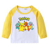 Children Pokemon Pikachu Hoodie Spring and Autumn round Neck Cartoon Long Sleeve T-shirt Cotton