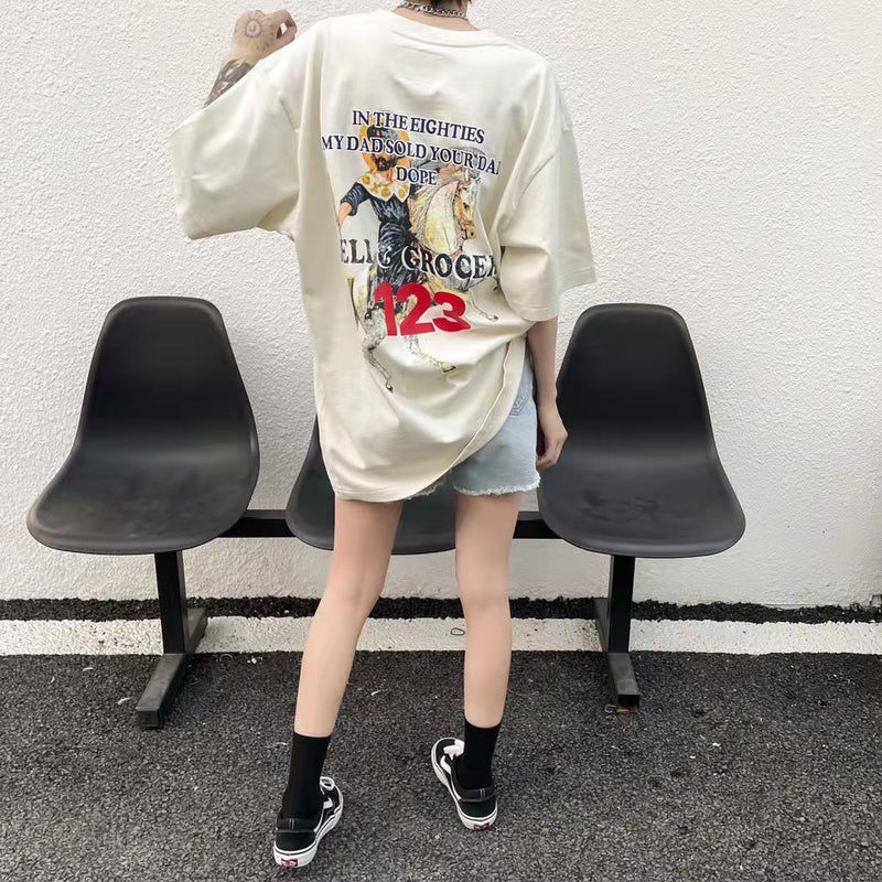 Rrr123 T Shirt Vintage Distressed Casual Loose-Fitting T-shirt