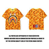 Shark Print T Shirt Orange Camouflage T-Shirt Summer Short Sleeve