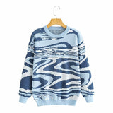 Women Fall Fall Two-Color Vortex Knitted Pullover Loose Top
