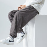 Mens Corduroy Pants Casual Pants Men's Pants Straight Elastic Ankle-Tied plus-Sized Size Fat Sports Pants