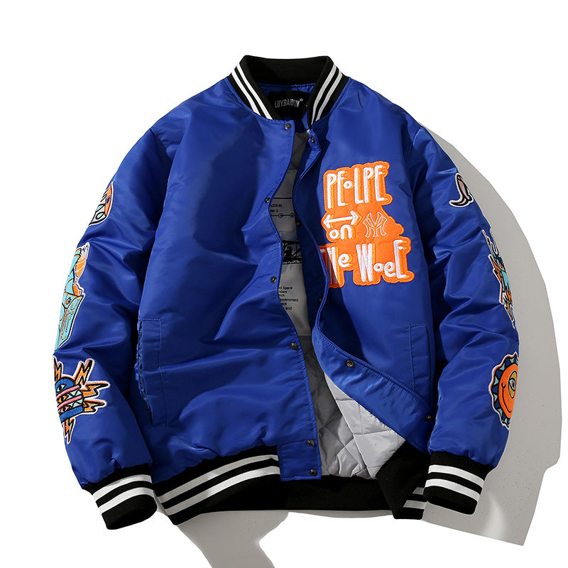 Orange Varsity Jacket Hip Hop Baseball Uniform Youth Winter Wear Cotton Thick Casual Jacket Jacket Men