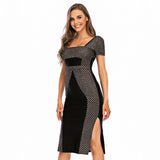 Milkmaid Dress Black High Waist Mid-Length Solid Color Lace-up Midi Dress