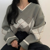 Preppy Aesthetic Sweater Female Fashion V-neck Pullover Sweater Sweet and Loose Casual