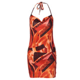 Nina Parker Graffiti Dress Halter Lace-up Sexy Backless Dress