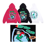 Mens Fall Outfits Hooded Long Sleeve Sweater Men's and Women's Pullover Cartoon Foam Printed Loose Top