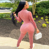 Autumn Solid Color Stand Collar Long Sleeve High Waist Slim Trousers Jumpsuit Women