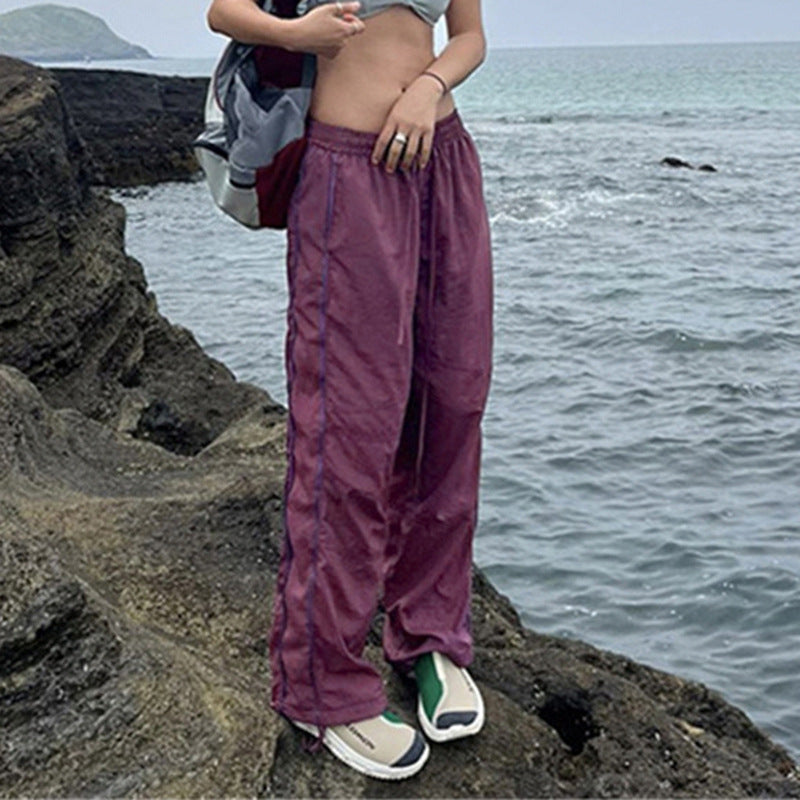Julia Fox Low Rise Trousers Waist Elastic Casual Woven Pants