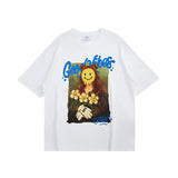 Smiley Face T Shirt Cartoon Oil Painting Mona Lisa Printed Loose T-shirt