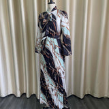 Nina Parker plus Size Dresses Long Sleeve Printed Pleated Strap Dress plus Size Dress