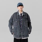 Denim Varsity Jacket Street Retro Loose Denim Jacket Men's Autumn and Winter New Washed Jacket