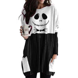 Skull Dress Casual round Neck T-shirt Printed Long Sleeve Pocket Loose Dress
