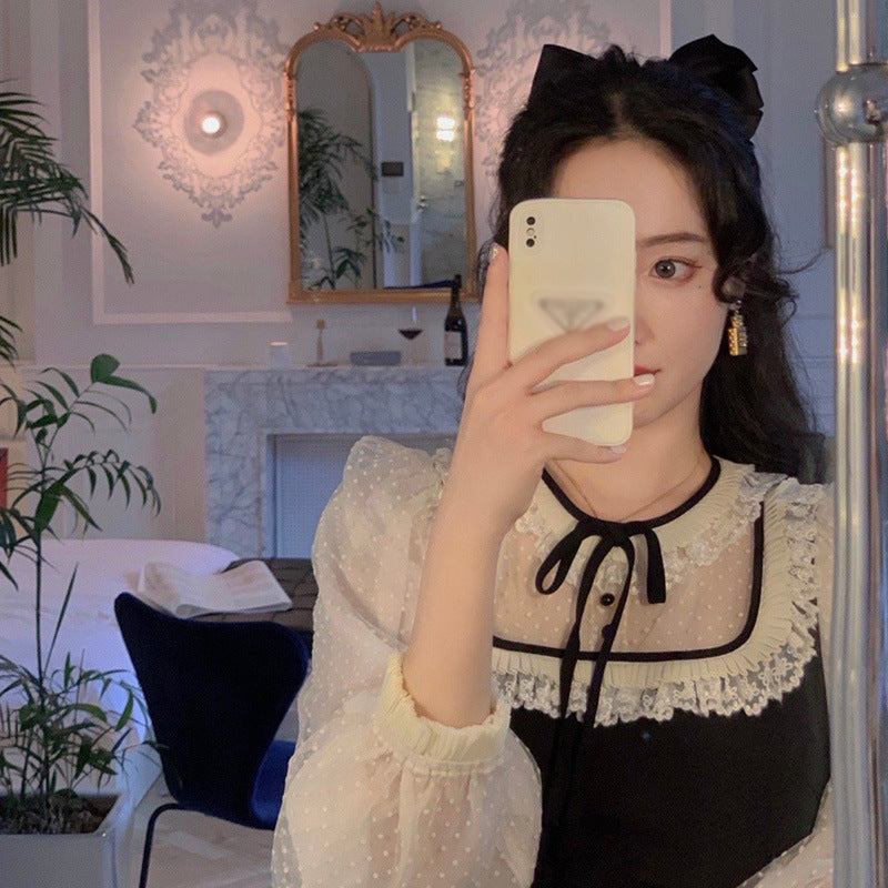 Aestitic Dress Black and White Stitching Female French Autumn Long Sleeve Dress